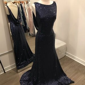 Theia “Gemma” Navy Sequin Gown